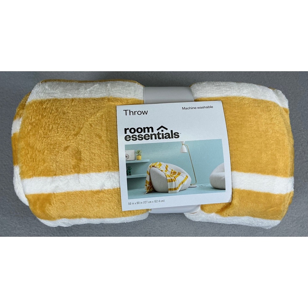 Room Essentials Throw Blanket 50x60 Yellow White Stripe Soft Plush NWT‎